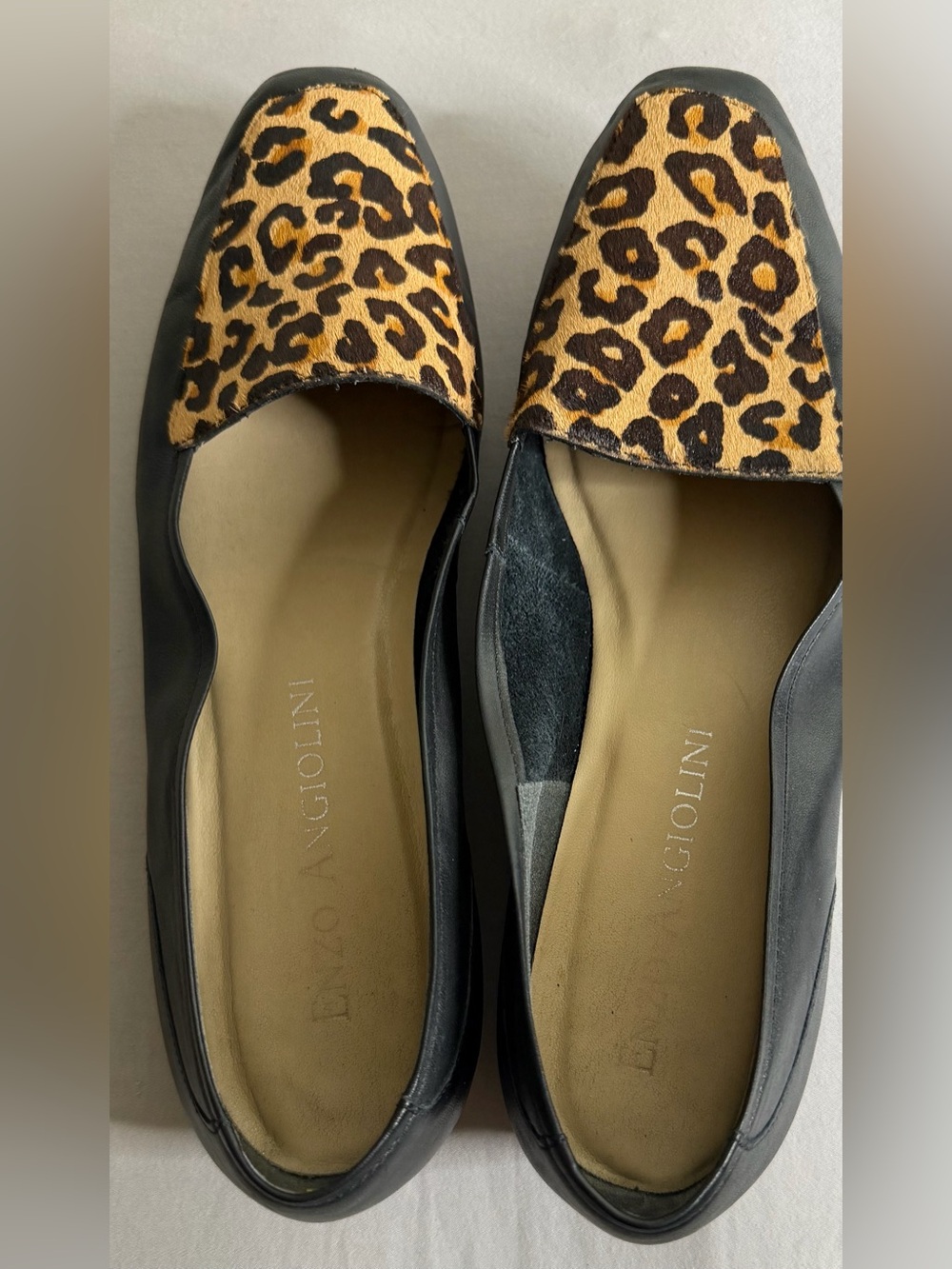 Enzo Angiolini Black Loafers with Leopard Print Toe
